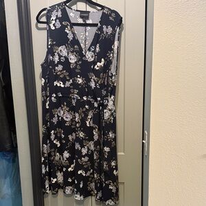 Lane Bryant Black Floral Wrap Dress - Sleeveless V-Neck